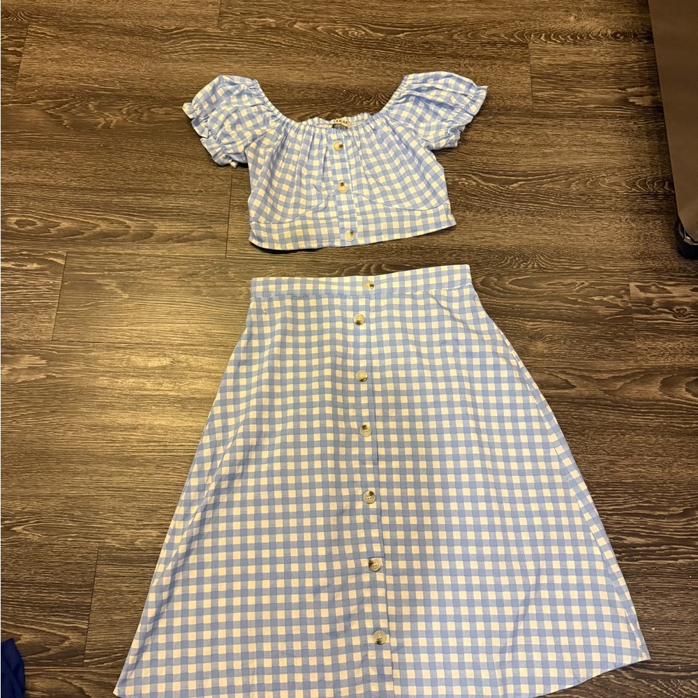 Blue and White Gingham Two-Piece Set